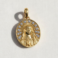 14K Gold Archangel Michael Lab Diamond Necklace