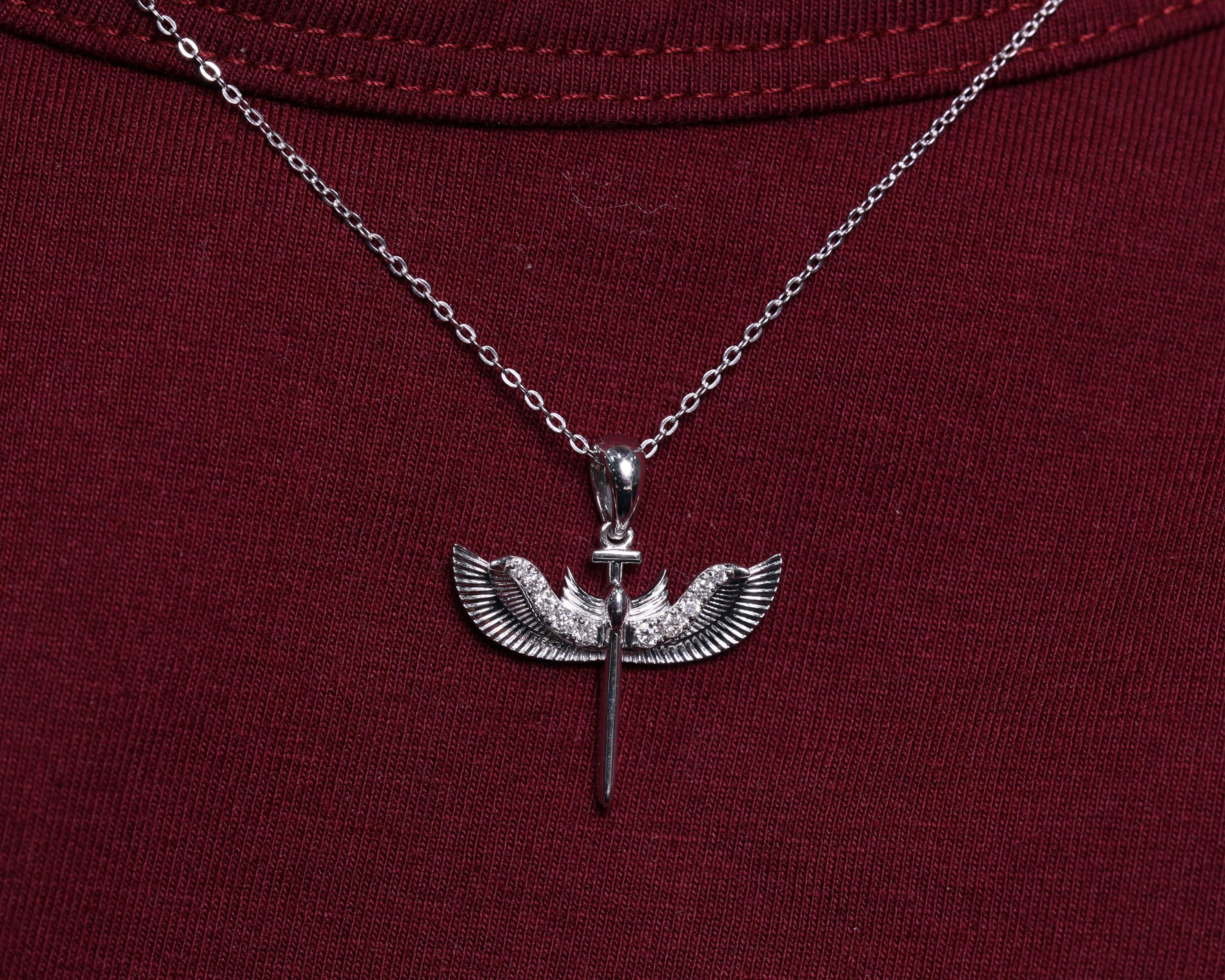 925 Sterling Silver Diamond St. Michael Necklace, Archangel Pendant, Guardian Angel