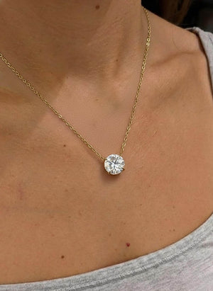 Round Lab Diamond Solitaire Necklace, 14K Gold
