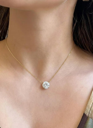 Round Lab Diamond Solitaire Necklace, 14K Gold