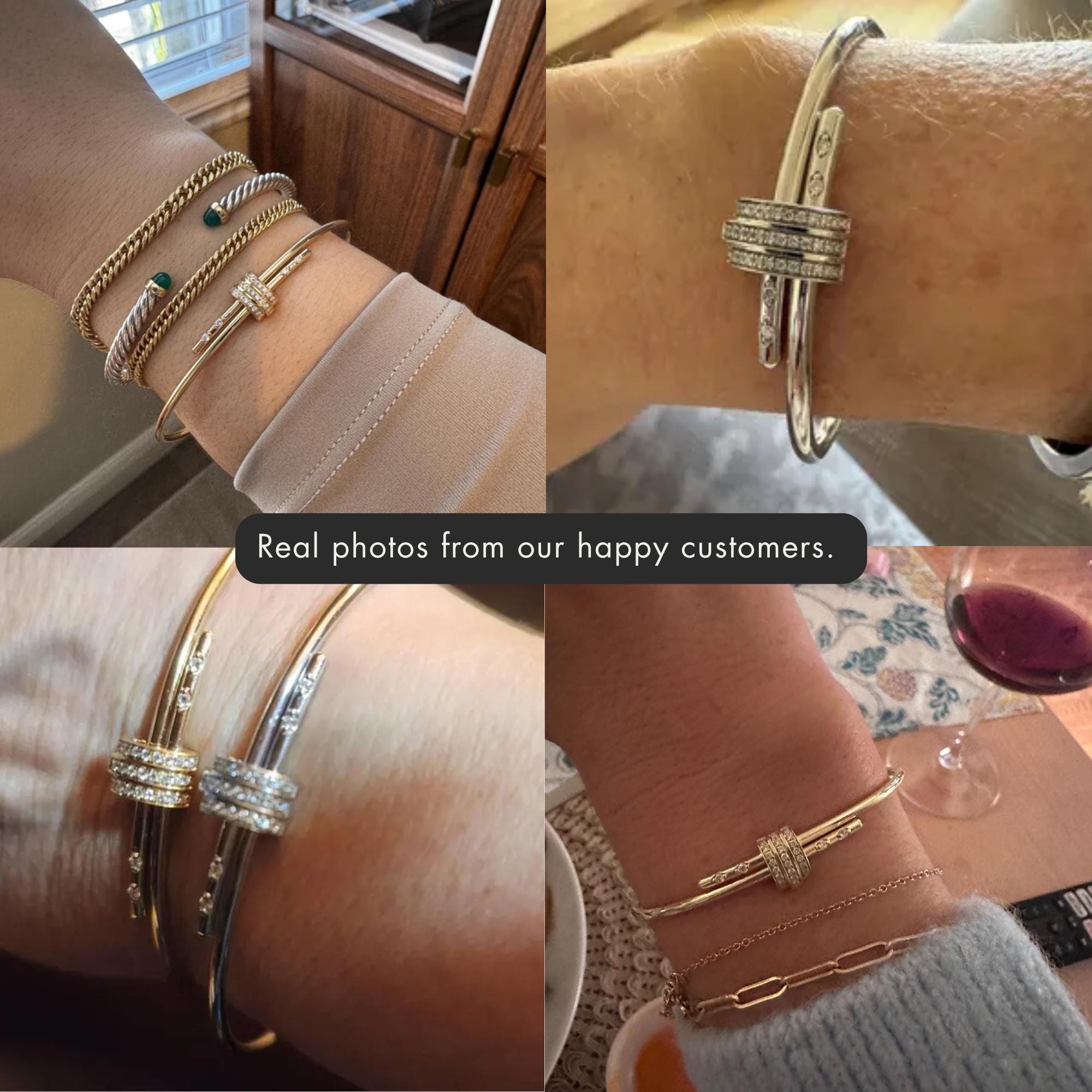 Round Cut Diamond Solid Gold Bangle Bracelet