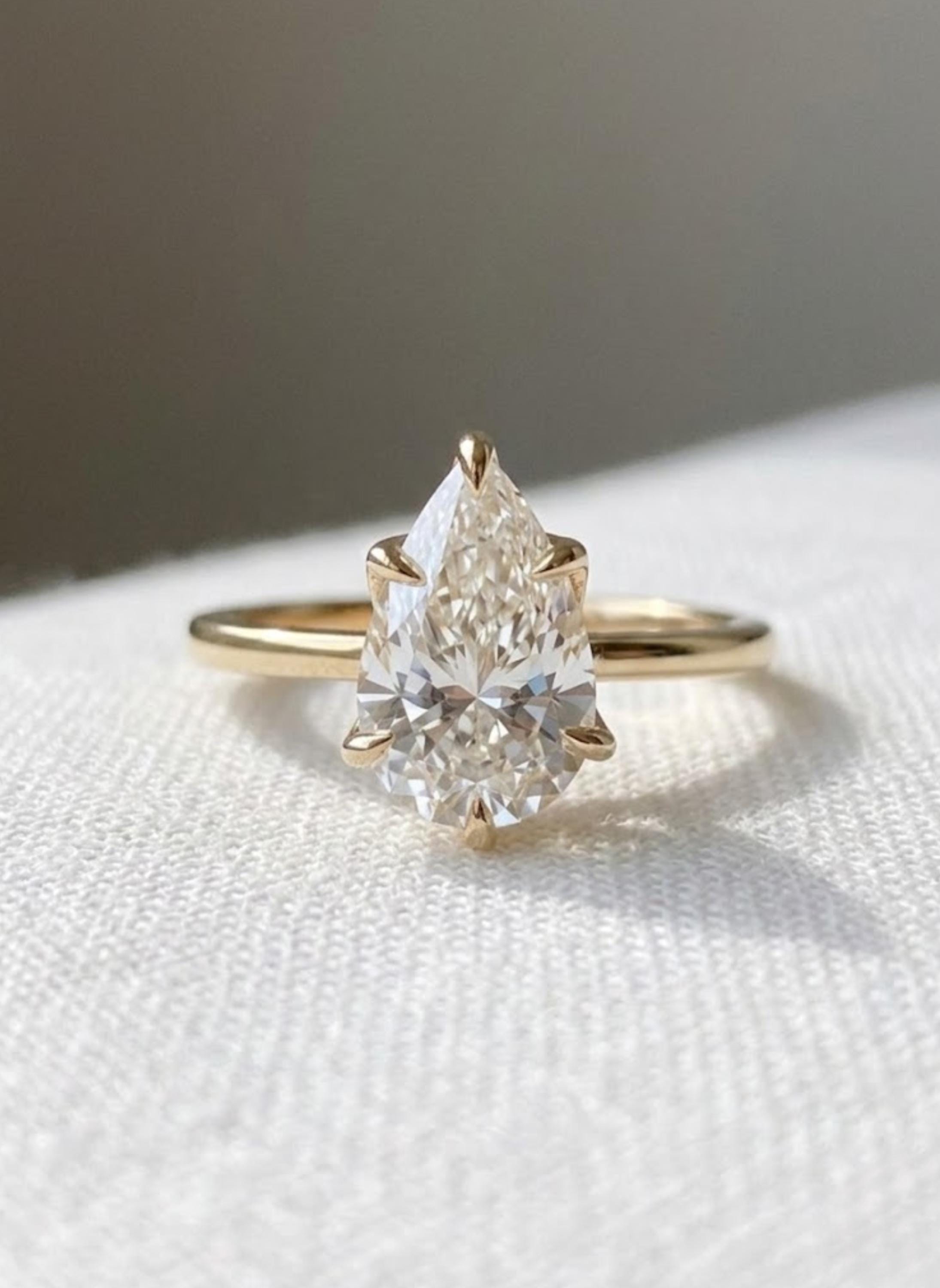 Tulip Set Pear Lab Diamond Engagement Ring
