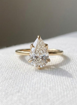 Pear Cut Lab Diamond Solitaire Ring, Tulip Setting