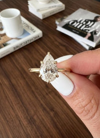 Pear Cut Lab Diamond Solitaire Ring, Tulip Setting