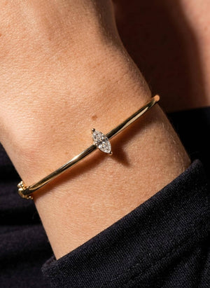 Marquise Lab Diamond Bangle, 14K Gold