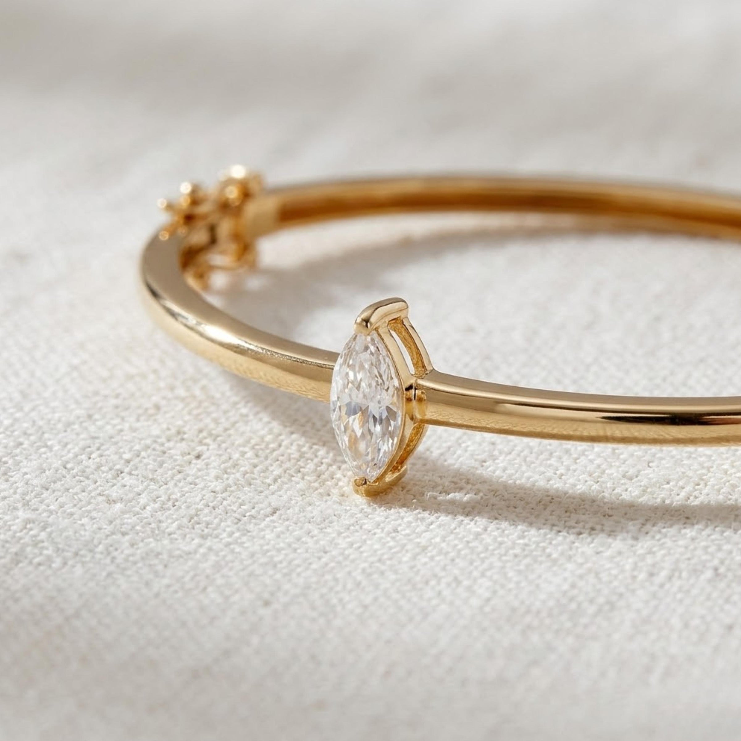 Marquise Lab Diamond Bangle, 14K Gold