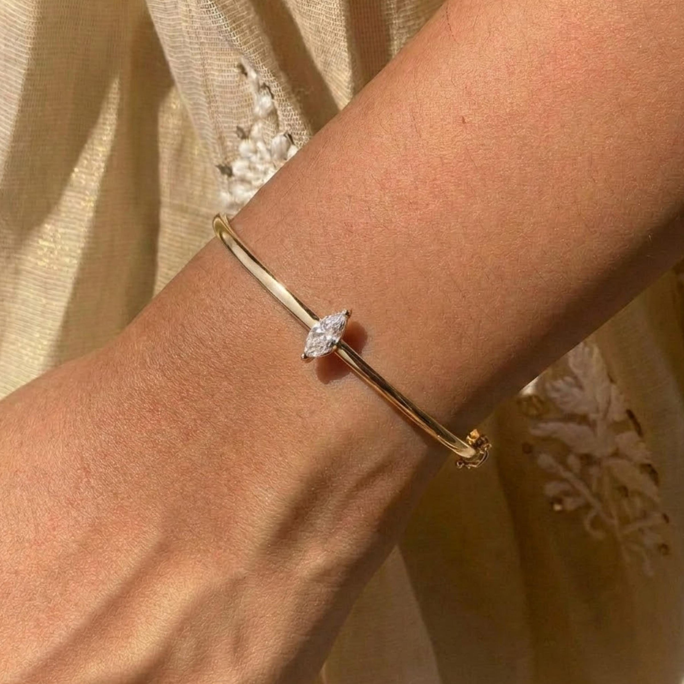 Marquise Lab Diamond Bangle, 14K Gold