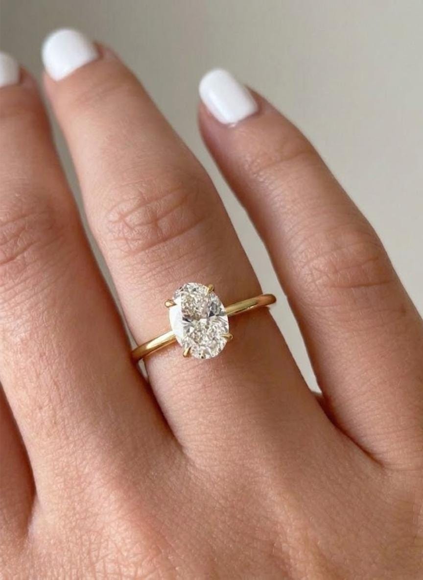 Oval Lab Diamond Solitaire Ring, 14K Gold