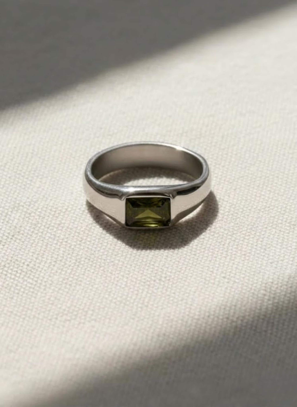 Emerald Cut Yellow Green Peridot Mens Sapphire Mens Wedding Band Diamond Moon Star Inner Engraved Band Anniversary Gift For Him