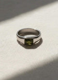 Emerald Cut Yellow Green Peridot Mens Sapphire Mens Wedding Band Diamond Moon Star Inner Engraved Band Anniversary Gift For Him