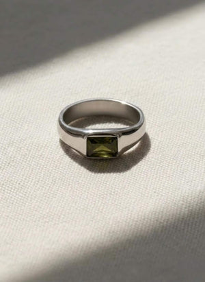 Mens Peridot Wedding Band, Diamond Moon Star Engraved Ring