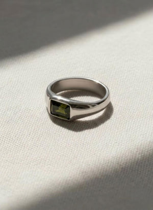 Mens Peridot Wedding Band, Diamond Moon Star Engraved Ring