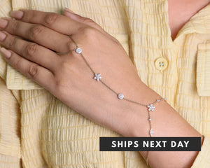 Diamond Hand Chain Bracelet Ring, 18K Gold