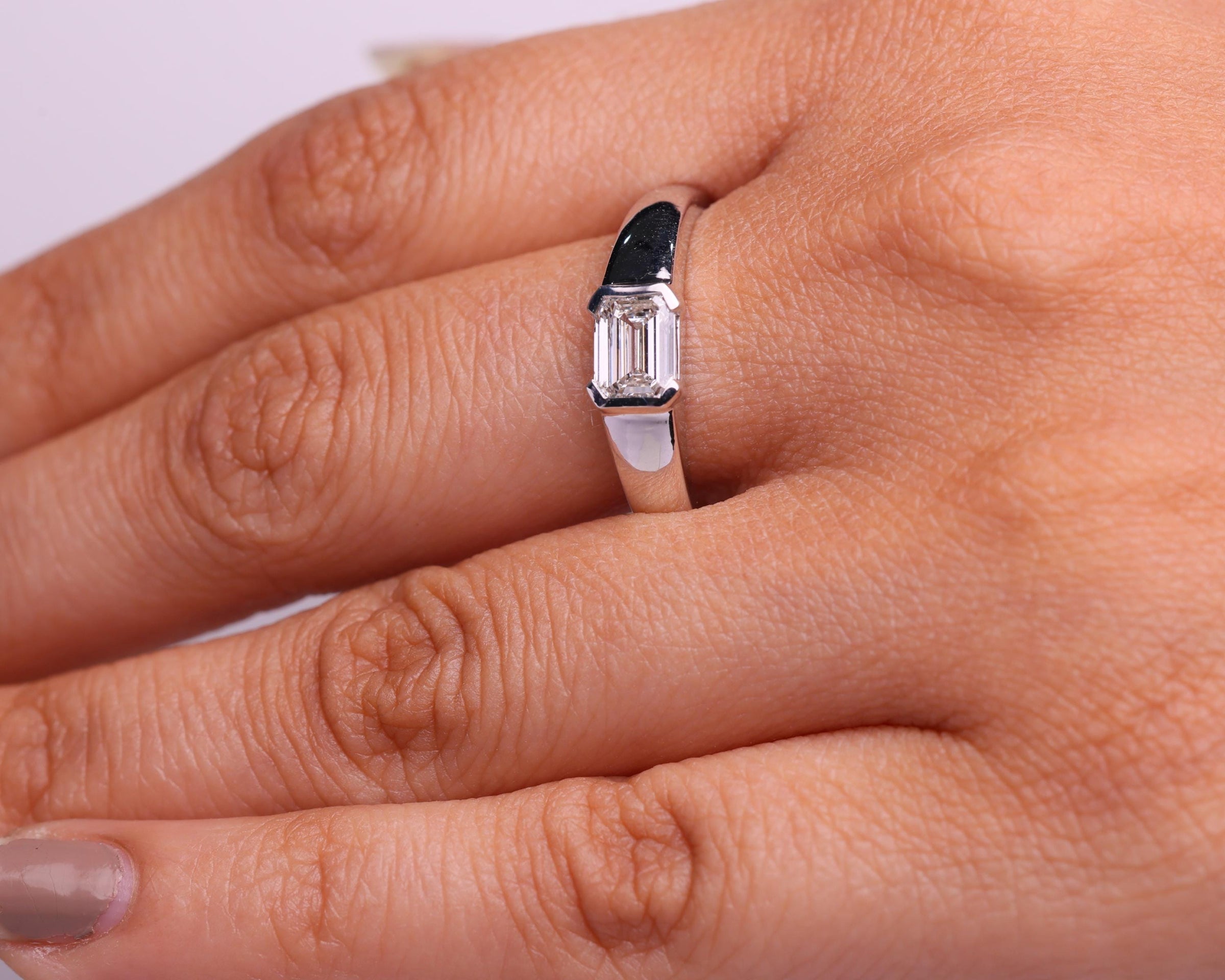 Emerald Half Bezel Lab Diamond Ring