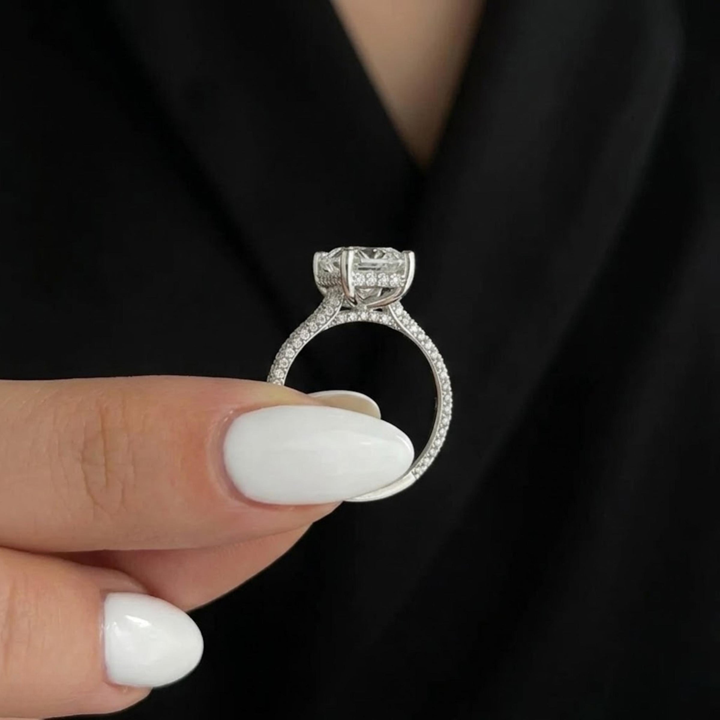 Emerald Cut Lab Diamond Hidden Halo Ring, 3 CT