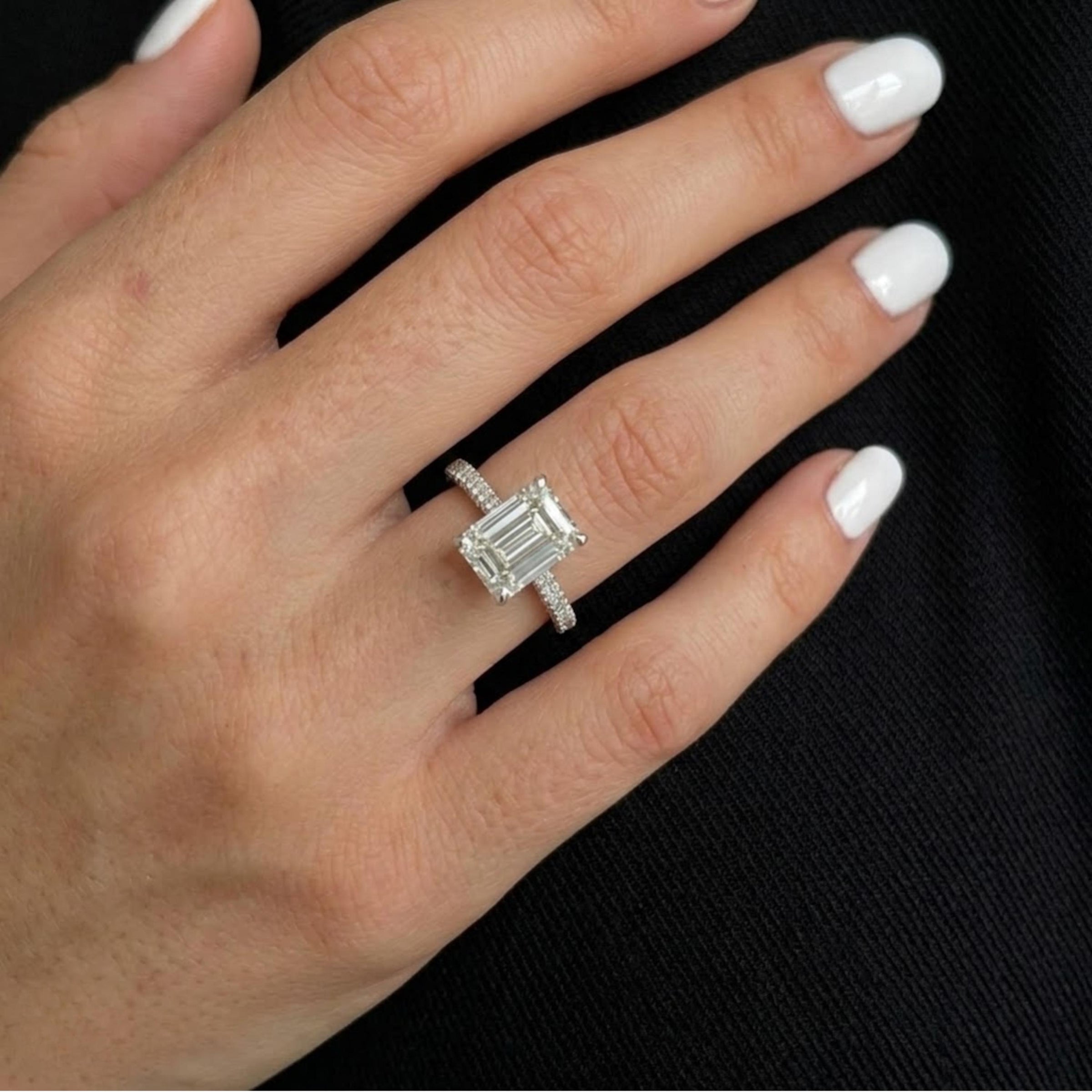 Emerald Cut Lab Diamond Hidden Halo Ring, 3 CT