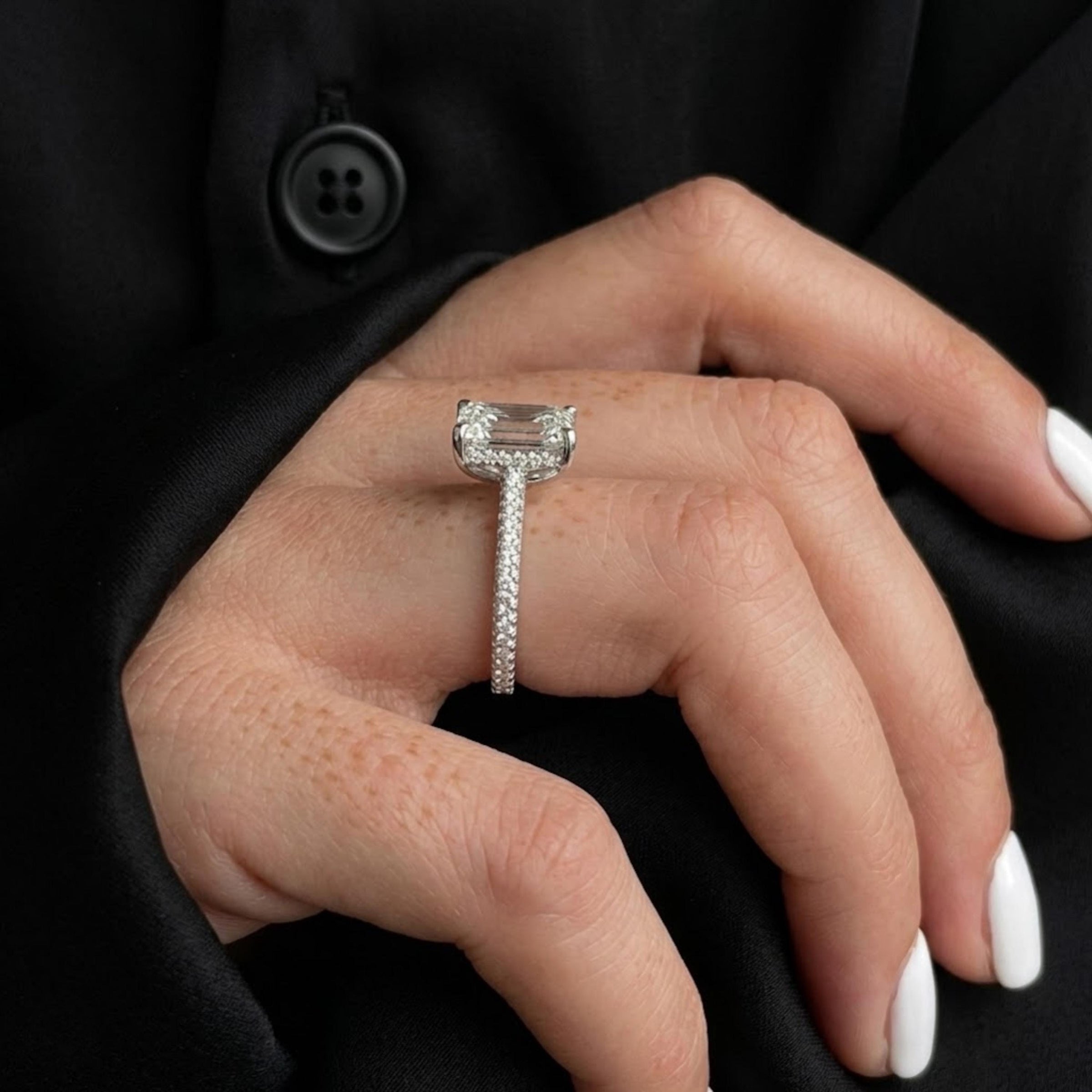 Emerald Cut Lab Diamond Hidden Halo Ring, 3 CT