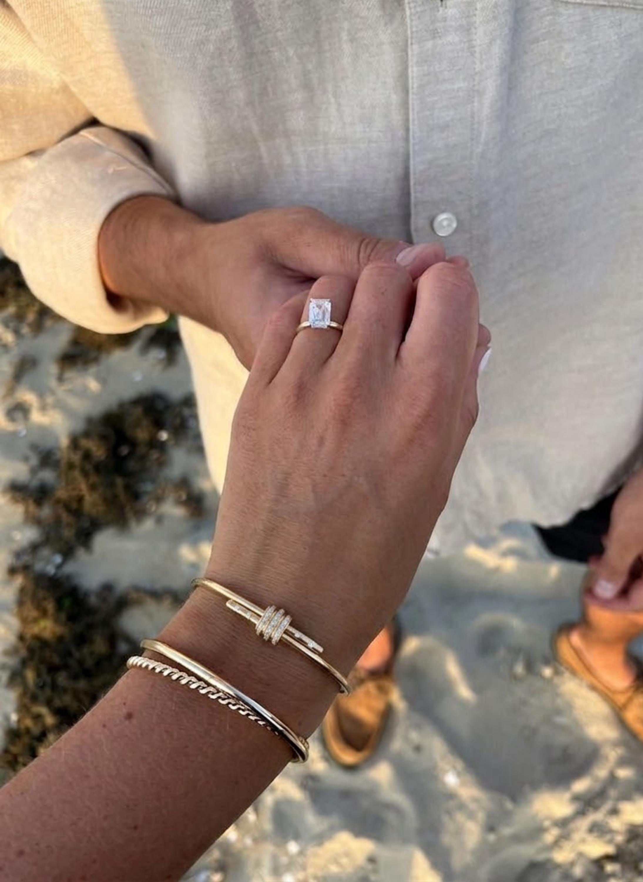 Round Cut Diamond Solid Gold Bangle Bracelet