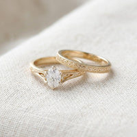 Filigree Diamond Engagement Ring Set, Yellow Gold