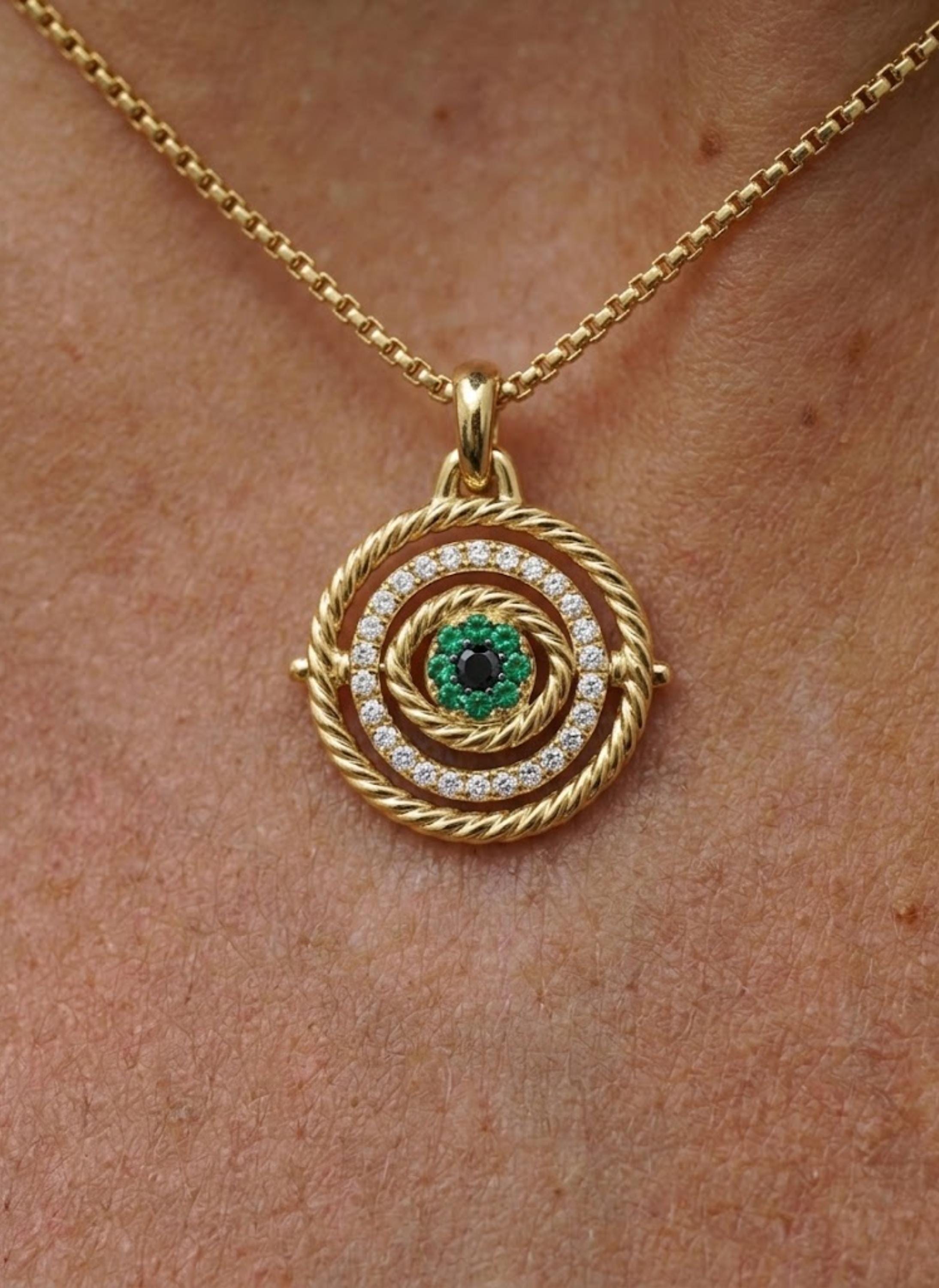 Dainty Gold Evil Eye Necklace | Emerald Talisman Jewelry