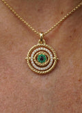 Gold Dainty Evil Eye Sun Pave Necklace, Protector Necklace, Tiny Evil Eye Necklace, Emerald Necklace, Talisman Necklace, Gift for her