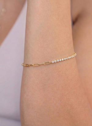 Half Tennis Half Paperclip Tennis Bracelet