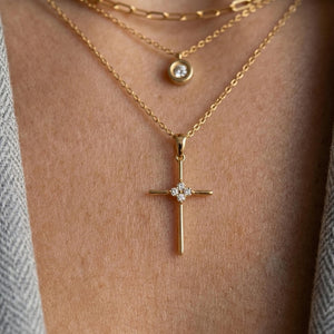 Silver Diamond Cross Pendant Necklace, Religious Jewelry
