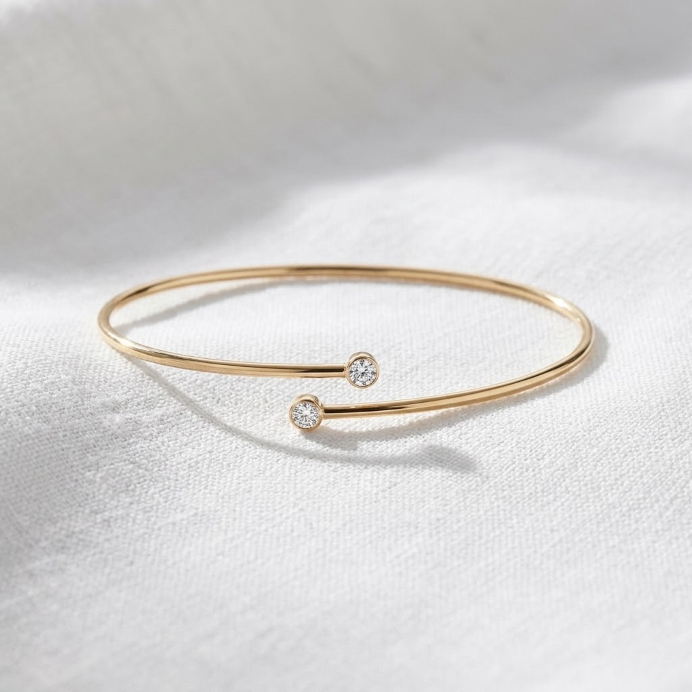 Unique Diamond Open Bangle Bracelet in 14K