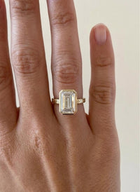 Emerald Cut Lab Diamond Bezel Ring, 14K Gold
