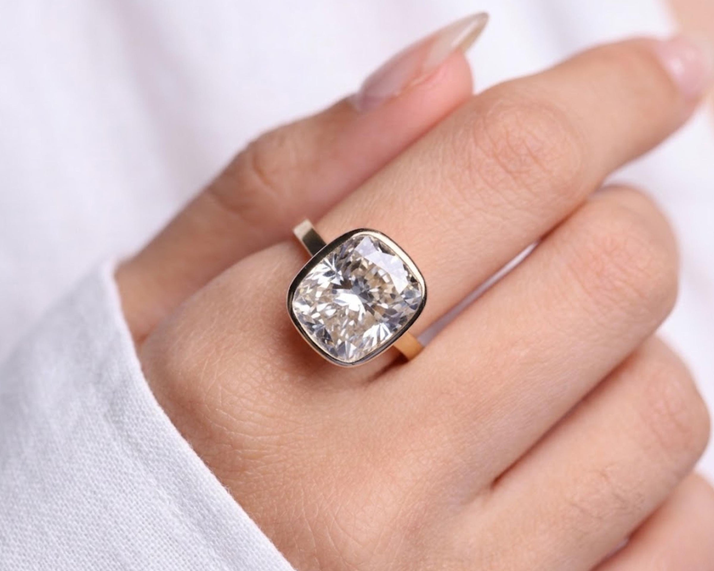 Elongated Cushion Cut Lab Diamond Bezel Set Ring