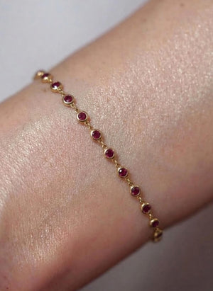 14K Gold Ruby Tennis Bracelet Multi Stone July Birthstone Gift