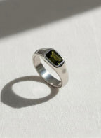 Emerald Cut Yellow Green Peridot Mens Sapphire Mens Wedding Band Diamond Moon Star Inner Engraved Band Anniversary Gift For Him