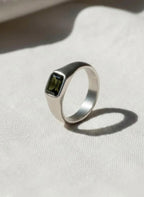 Emerald Cut Green Sapphire Mens Teal Sapphire Mens Wedding Band Diamond Moon Star Inner Engraved Band Anniversary Gift For Him