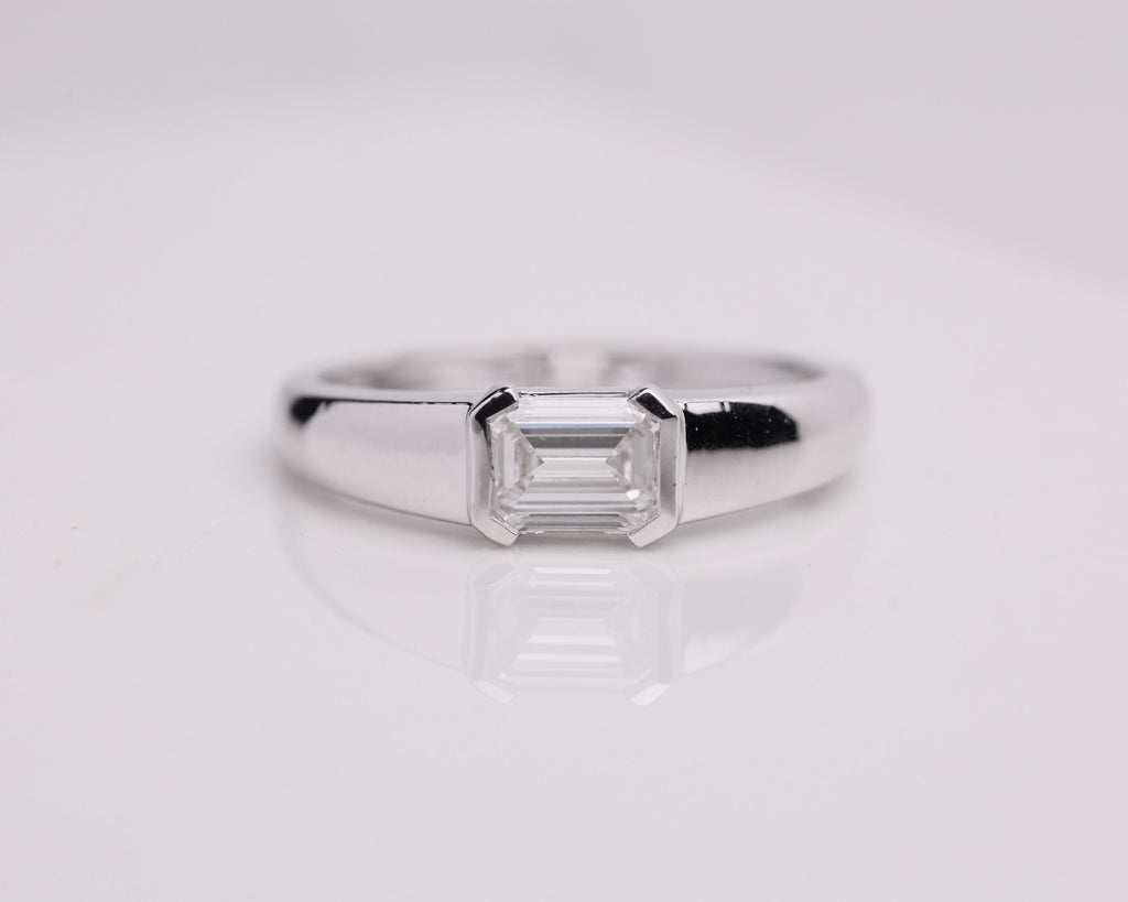 Emerald Half Bezel Lab Grown Diamond Engagement Ring, 1 CT, Lab Created, Wedding Ring, Anniversary Gift, Solitaire Diamond Ring for her