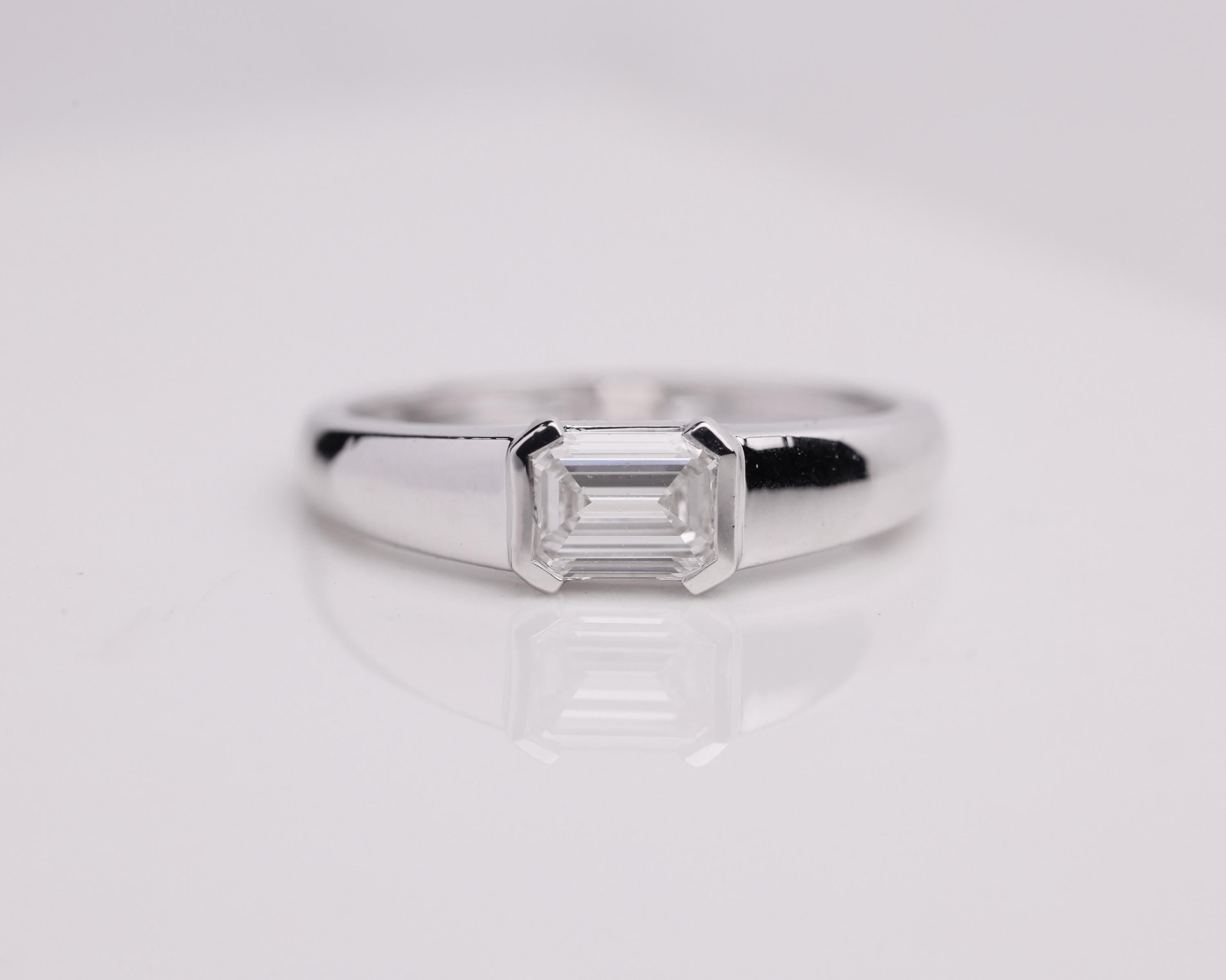 Emerald Half Bezel Lab Grown Diamond Engagement Ring, 1 CT, Lab Created, Wedding Ring, Anniversary Gift, Solitaire Diamond Ring for her