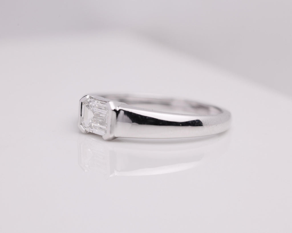 Emerald Half Bezel Lab Grown Diamond Engagement Ring, 1 CT, Lab Created, Wedding Ring, Anniversary Gift, Solitaire Diamond Ring for her