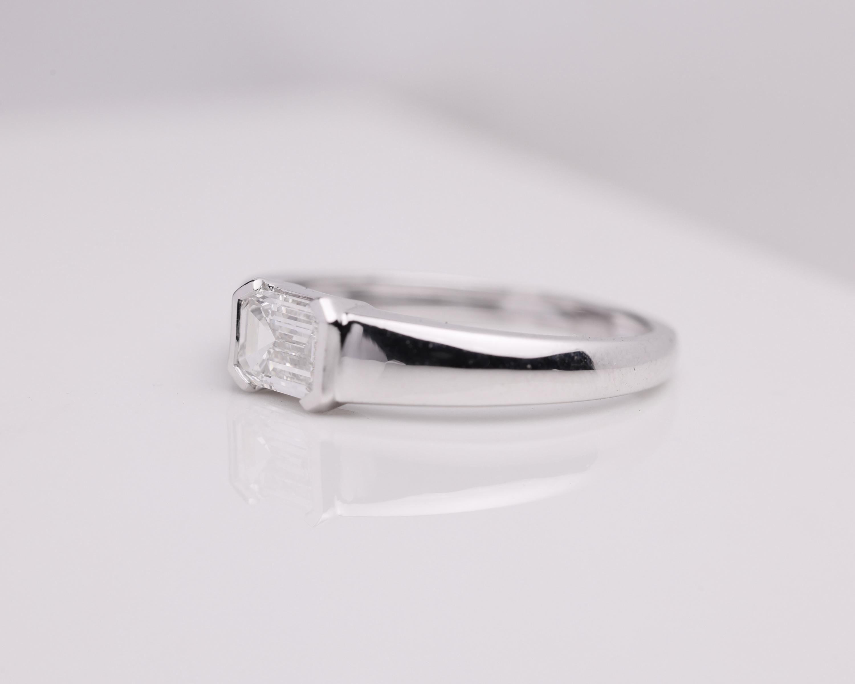 Emerald Half Bezel Lab Grown Diamond Engagement Ring, 1 CT, Lab Created, Wedding Ring, Anniversary Gift, Solitaire Diamond Ring for her