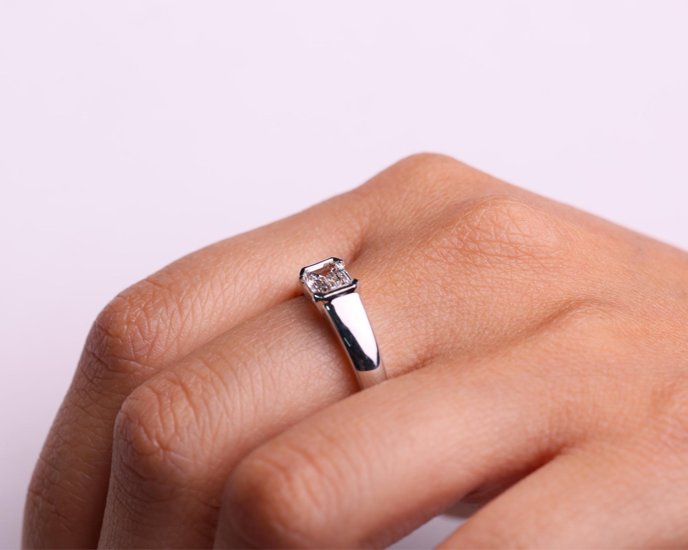 Emerald Half Bezel Lab Diamond Ring