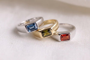 Men's Peridot Wedding Band, Moon Star Engraved