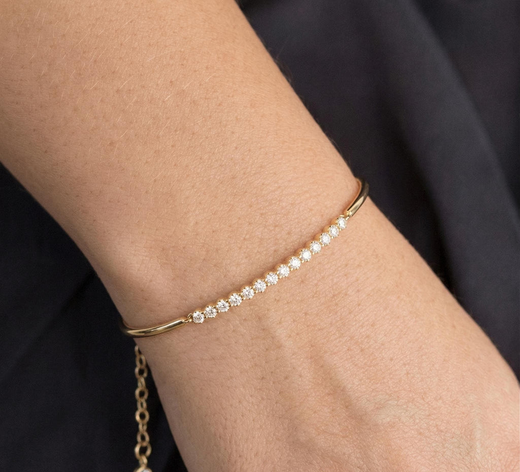 Diamond Bar Bangle Solid Gold & 14k Gold Minimalist Bracelet