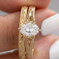 Vintage Oval Diamond Bridal Ring Set in Yellow Gold