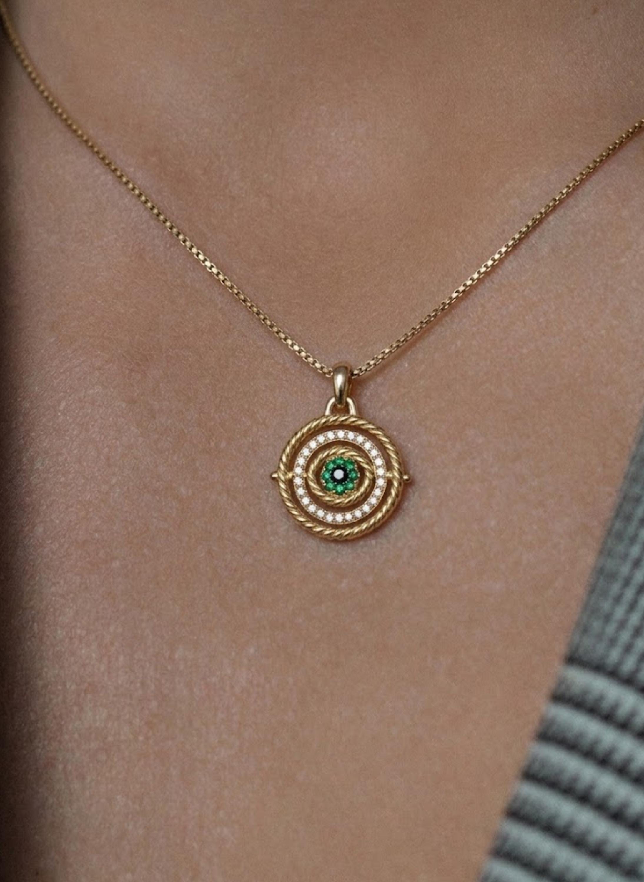 Dainty Gold Evil Eye Necklace | Emerald Talisman Jewelry
