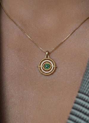 Dainty Gold Evil Eye Necklace | Emerald Talisman Jewelry