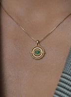 Gold Dainty Evil Eye Sun Pave Necklace, Protector Necklace, Tiny Evil Eye Necklace, Emerald Necklace, Talisman Necklace, Gift for her