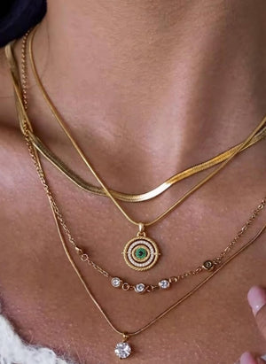 Dainty Gold Evil Eye Necklace | Emerald Talisman Jewelry