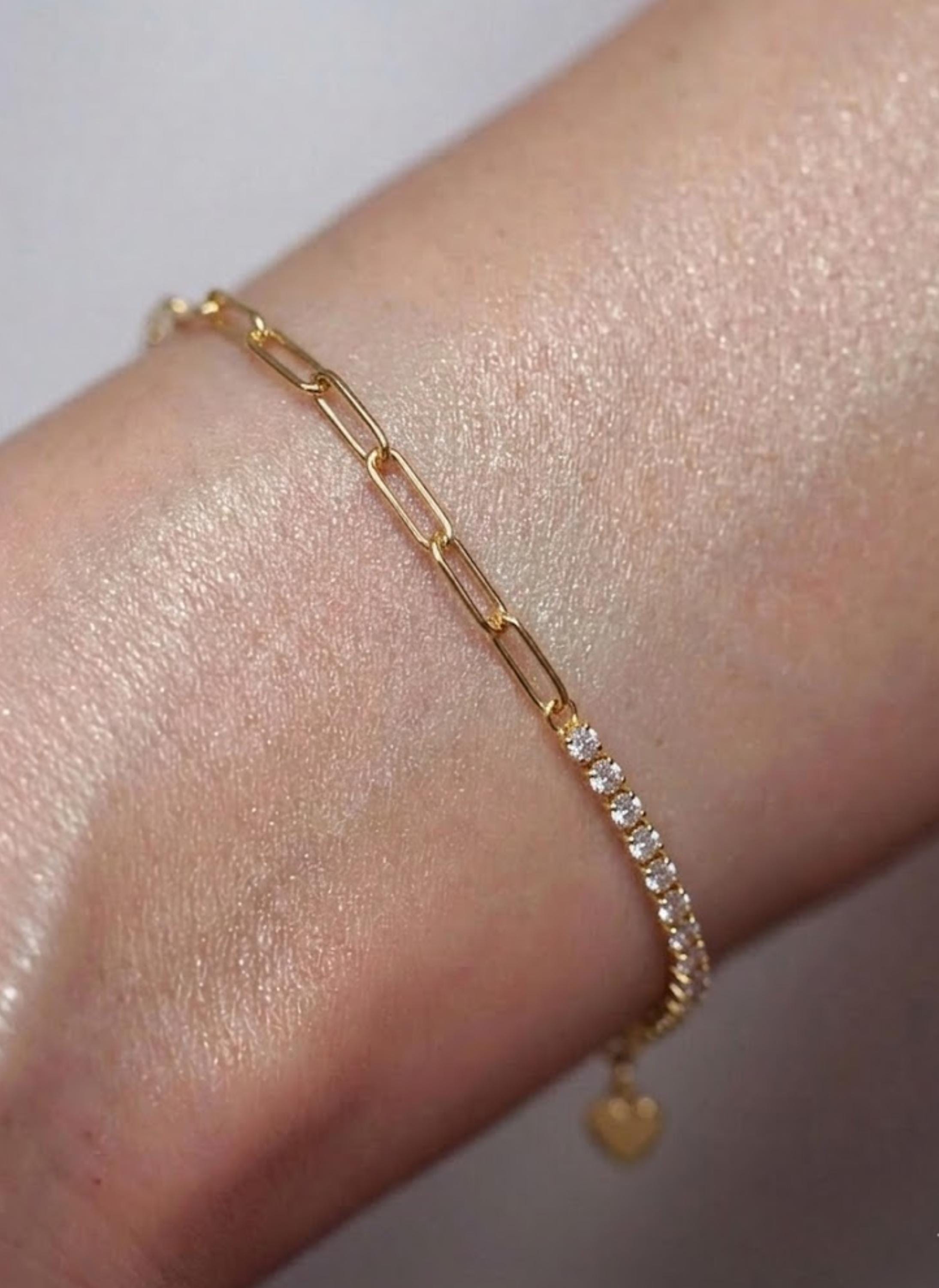 Half Tennis Half Paperclip Tennis Bracelet