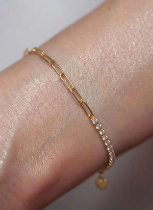 Half Tennis Half Paperclip Tennis Bracelet