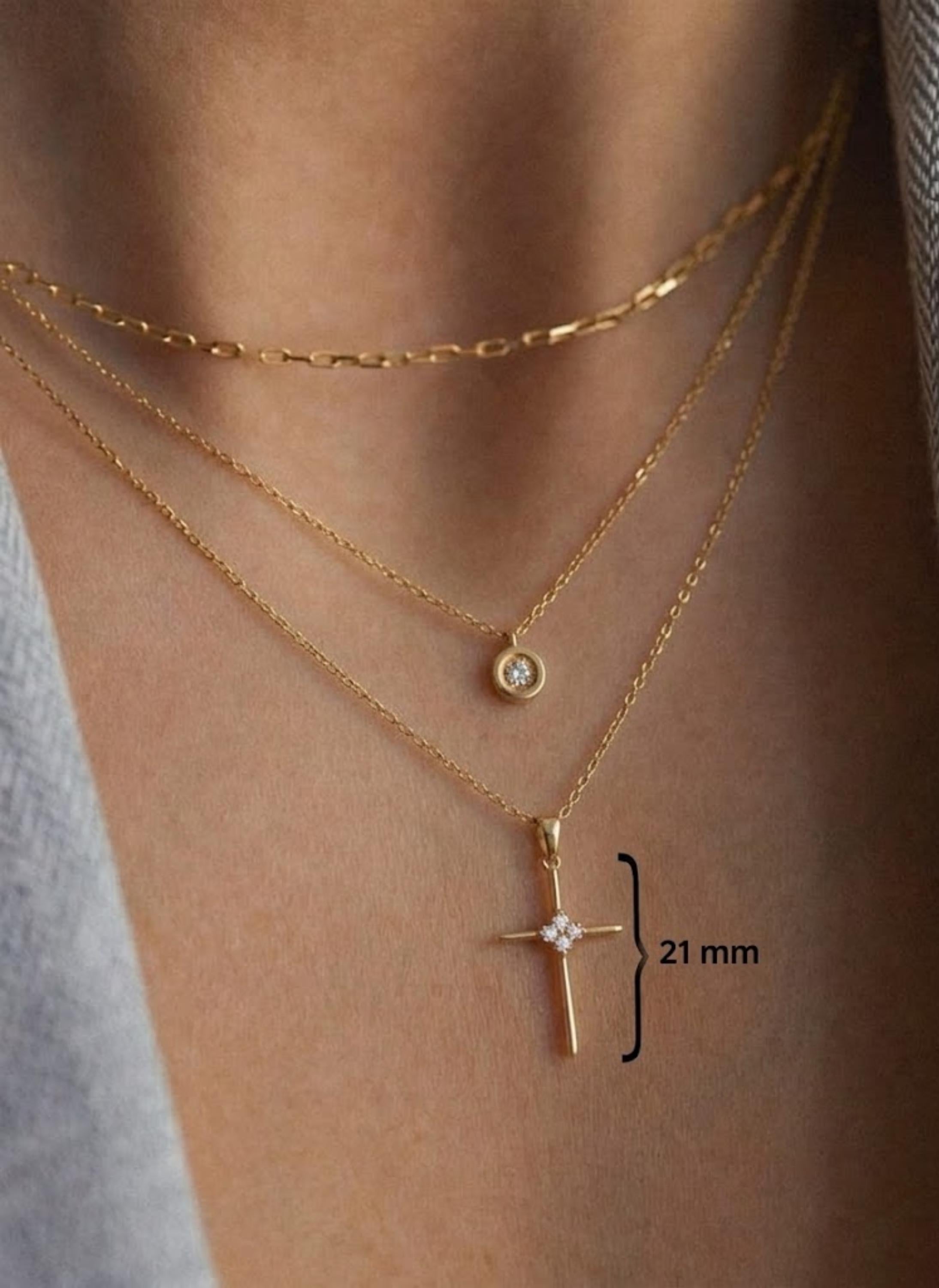 Silver Diamond Cross Pendant Necklace, Religious Jewelry