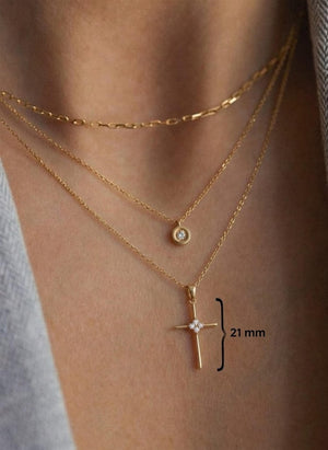 Silver Diamond Cross Pendant Necklace, Religious Jewelry