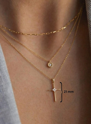 14K Solid Gold Diamond Cross Necklace | Religious Baptism Gift